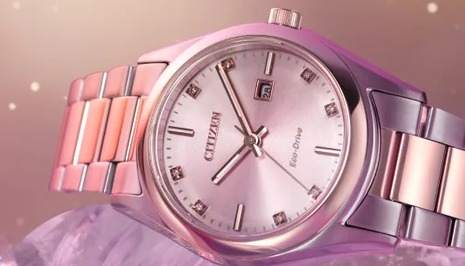 Rose gold Citizen Eco-Drive ladies watch with diamond dial markers